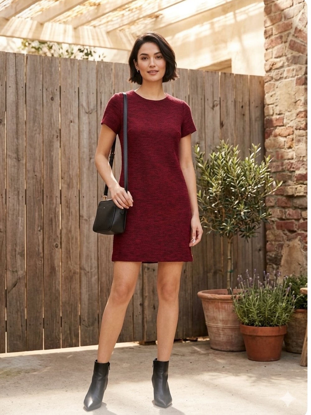 👗Loft Red Short-Sleeve Knit Dress Top